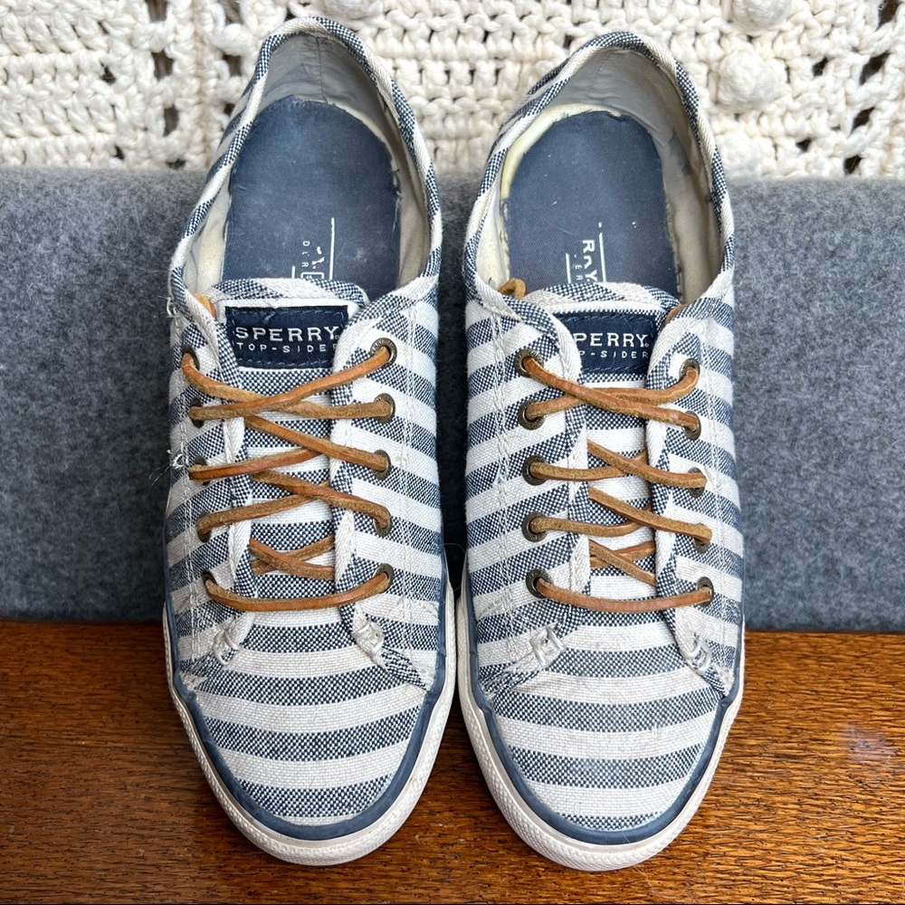 Sperry Striped Canvas Sneakers with Leather Shoelaces